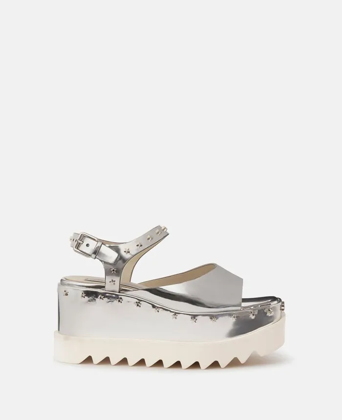 Stella McCartney Elyse Star Stud Mirrored Platform Sandals Silver Women Wedges Stella McCartney Elyse Star Stud Mirrored Platform Sandals Silver Women Wedges