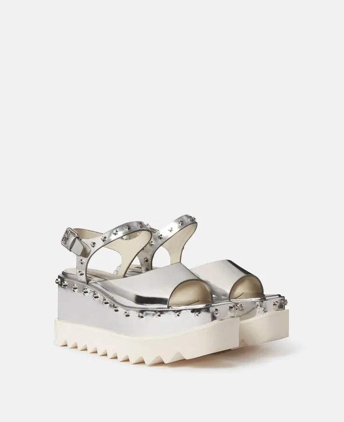 Stella McCartney Elyse Star Stud Mirrored Platform Sandals Silver Women Wedges Stella McCartney Elyse Star Stud Mirrored Platform Sandals Silver Women Wedges