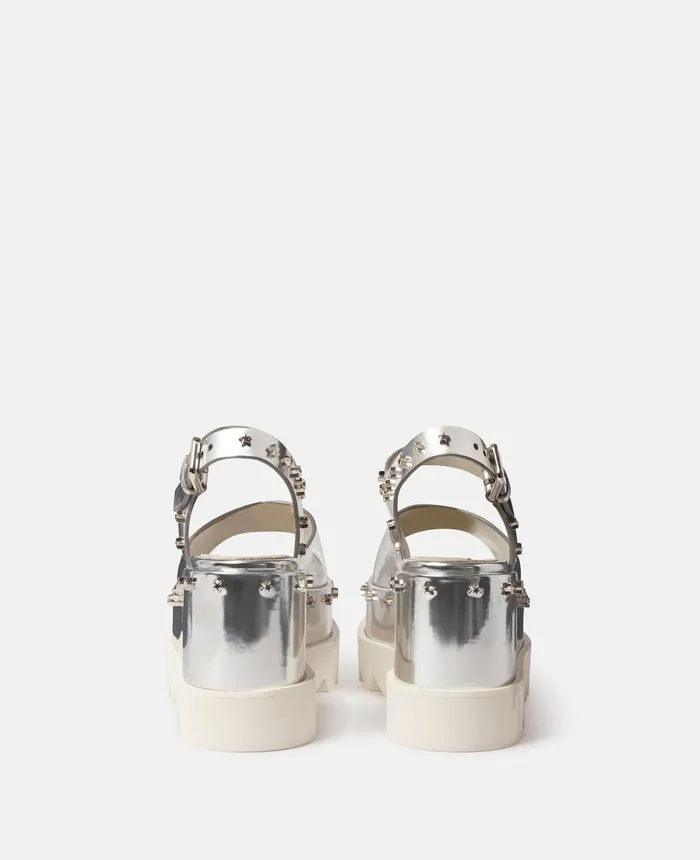 Stella McCartney Elyse Star Stud Mirrored Platform Sandals Silver Women Wedges Stella McCartney Elyse Star Stud Mirrored Platform Sandals Silver Women Wedges