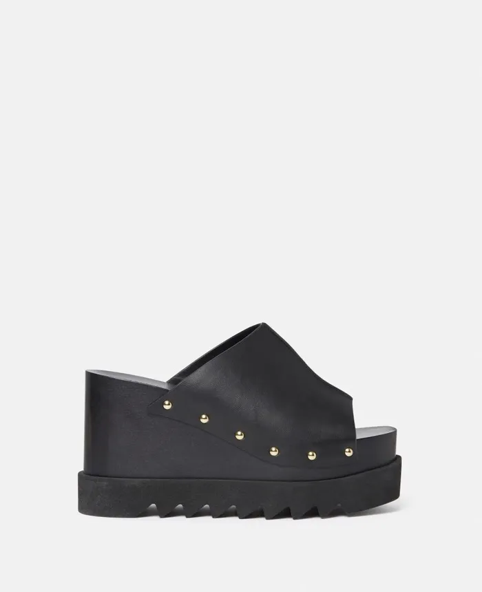 Stella McCartney Elyse Studded Slide Wedge Sandals Black Women Wedges