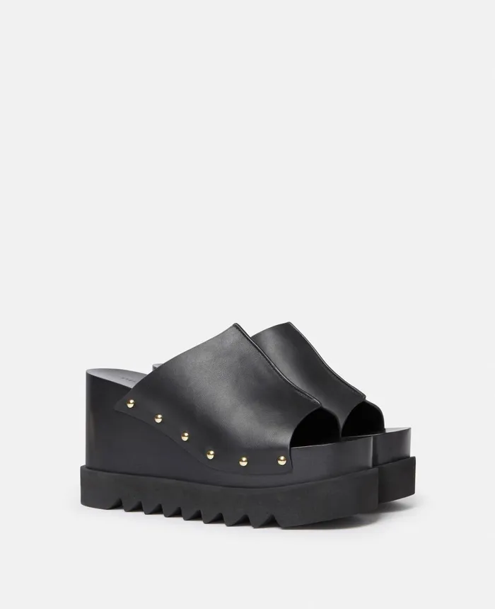Stella McCartney Elyse Studded Slide Wedge Sandals Black Women Wedges