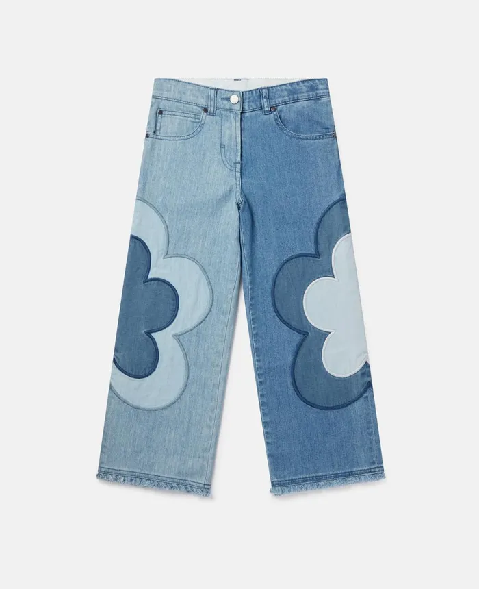 Stella McCartney Flower Appliqu Straight Leg Jeans Blue Kids Pants and Shorts Stella McCartney Flower Appliqu Straight Leg Jeans Blue Kids Pants and Shorts
