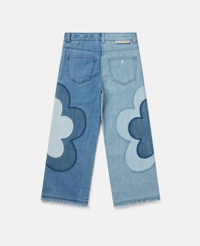Stella McCartney Flower Appliqu Straight Leg Jeans Blue Kids Pants and Shorts