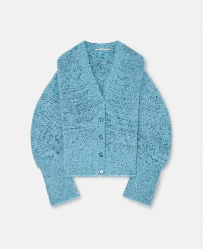 Stella McCartney Fluffy Knit Cardigan Bright Blue Women Knitwear