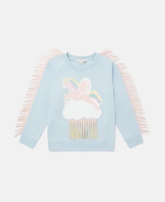 Stella McCartney Fringed Unicorn Cloud Sweatshirt Ivory Multicolour Kids Sweaters and Cardigans Stella McCartney Fringed Unicorn Cloud Sweatshirt Ivory Multicolour Kids Sweaters and Cardigans
