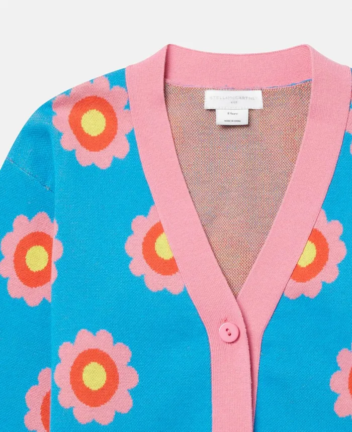 Stella McCartney Graphic Flower Intarsia Knit Cardigan Blue Kids Sweaters and Cardigans Stella McCartney Graphic Flower Intarsia Knit Cardigan Blue Kids Sweaters and Cardigans