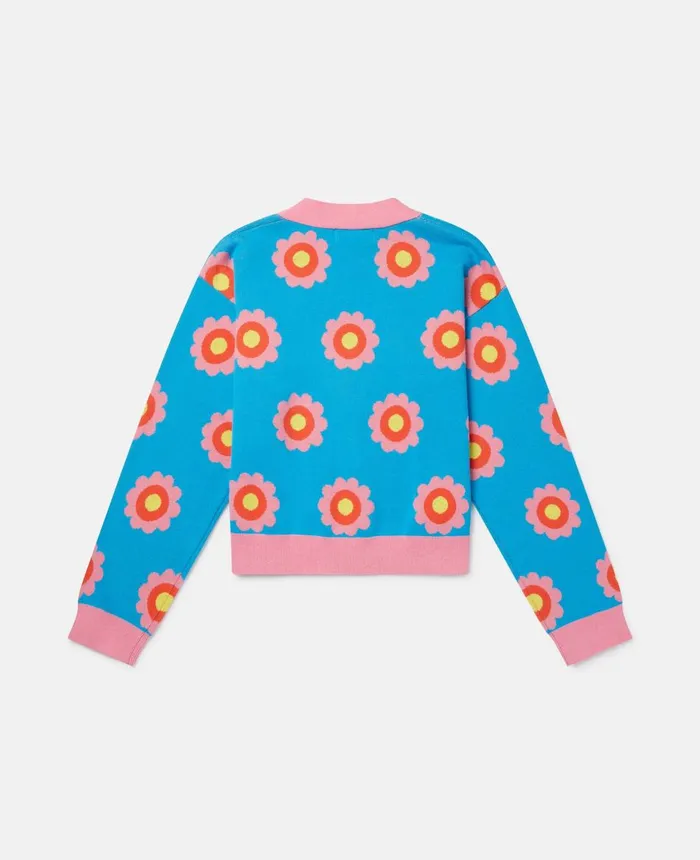 Stella McCartney Graphic Flower Intarsia Knit Cardigan Blue Kids Sweaters and Cardigans Stella McCartney Graphic Flower Intarsia Knit Cardigan Blue Kids Sweaters and Cardigans