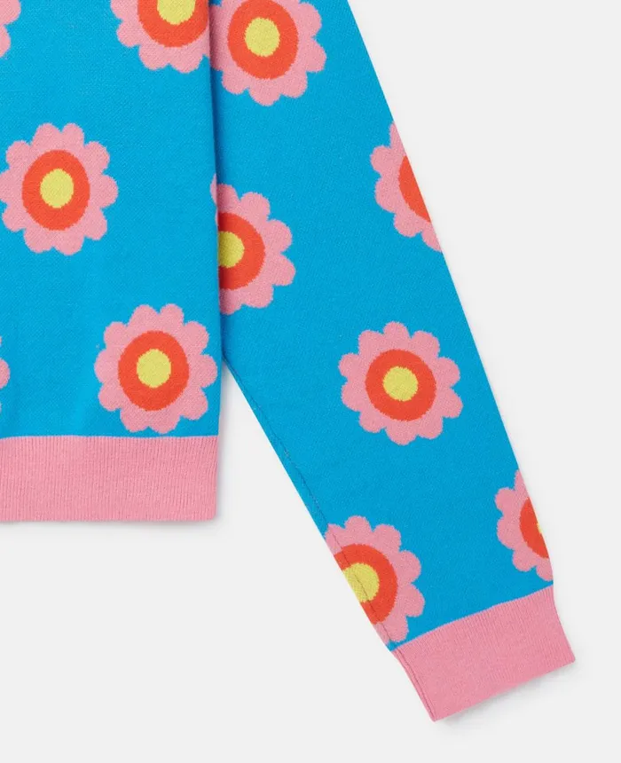 Stella McCartney Graphic Flower Intarsia Knit Cardigan Blue Kids Sweaters and Cardigans Stella McCartney Graphic Flower Intarsia Knit Cardigan Blue Kids Sweaters and Cardigans