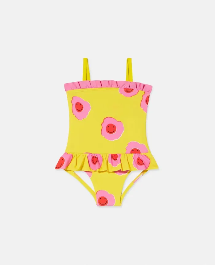 Stella McCartney Graphic Flower Print Frill Trim Swimsuit Yellow Kids Sweaters and Cardigans Stella McCartney Graphic Flower Print Frill Trim Swimsuit Yellow Kids Sweaters and Cardigans