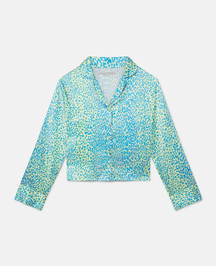 Stella McCartney Leopard Print Cropped Shirt Neon Zest Women Lingerie And Sleepwear