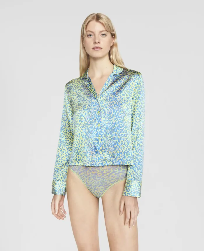 Stella McCartney Leopard Print Cropped Shirt Neon Zest Women Lingerie And Sleepwear Stella McCartney Leopard Print Cropped Shirt Neon Zest Women Lingerie And Sleepwear