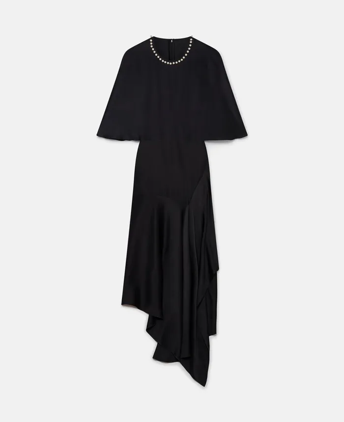 Stella McCartney Pearl Embroidery Double Satin Midi Dress Black Women Dresses Stella McCartney Pearl Embroidery Double Satin Midi Dress Black Women Dresses