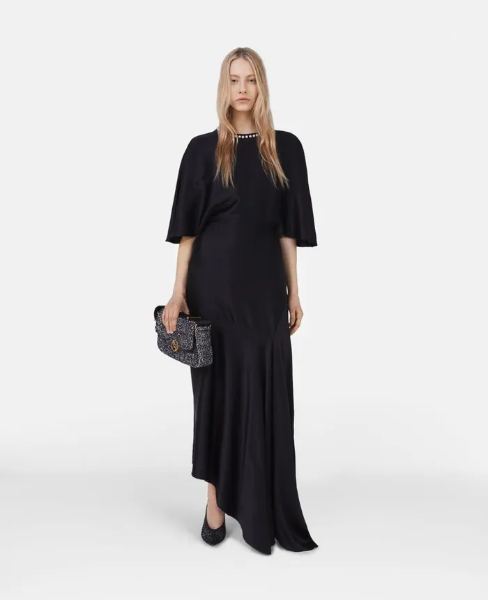Stella McCartney Pearl Embroidery Double Satin Midi Dress Black Women Dresses Stella McCartney Pearl Embroidery Double Satin Midi Dress Black Women Dresses