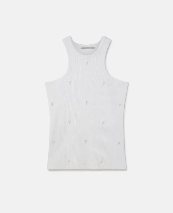 Stella McCartney Pearl Embroidery Racerfront Tank Top White Women Sweatshirts And TShirts Stella McCartney Pearl Embroidery Racerfront Tank Top White Women Sweatshirts And TShirts