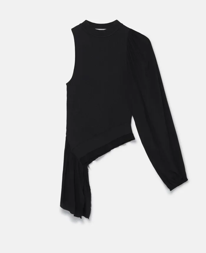 Stella McCartney Silk Sleeve RibKnit Top Black Women Knitwear