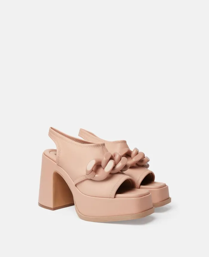 Stella McCartney Skyla Chain Platform Sandals Sunset Rose Women Heels