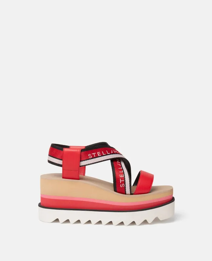 Stella McCartney SneakElyse Striped Platform Sandals Redpink Women Wedges