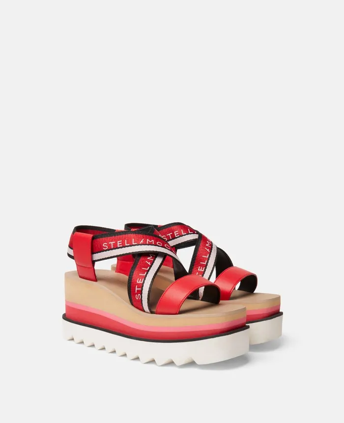 Stella McCartney SneakElyse Striped Platform Sandals Redpink Women Wedges