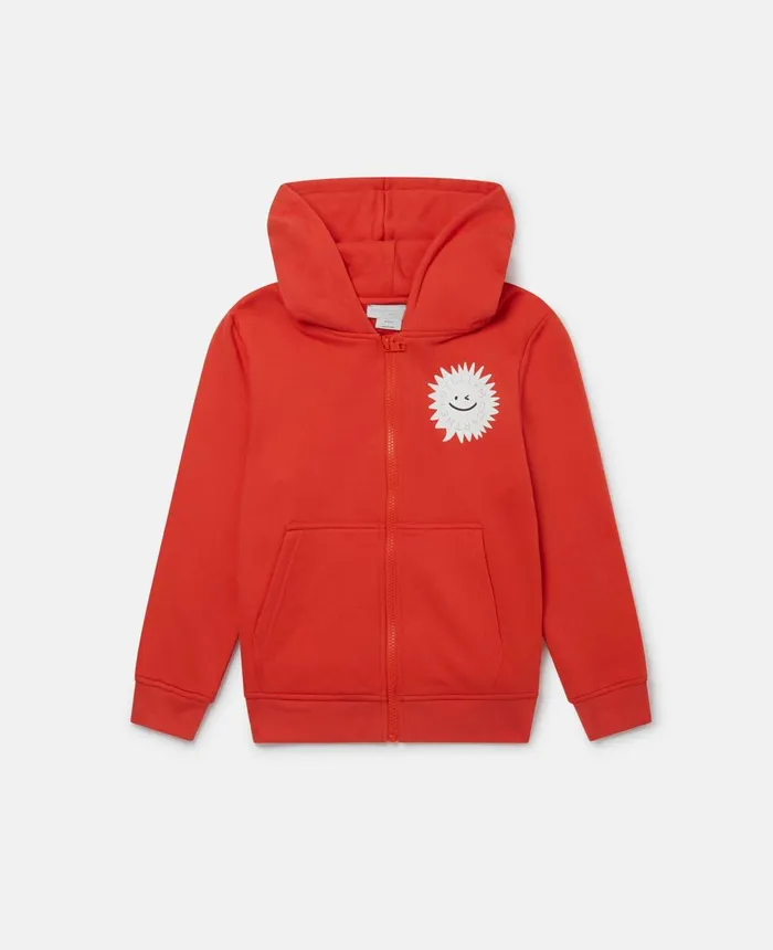 Stella McCartney Starburst Face Zip Hoodie Red Kids TShirts And Sweatshirt