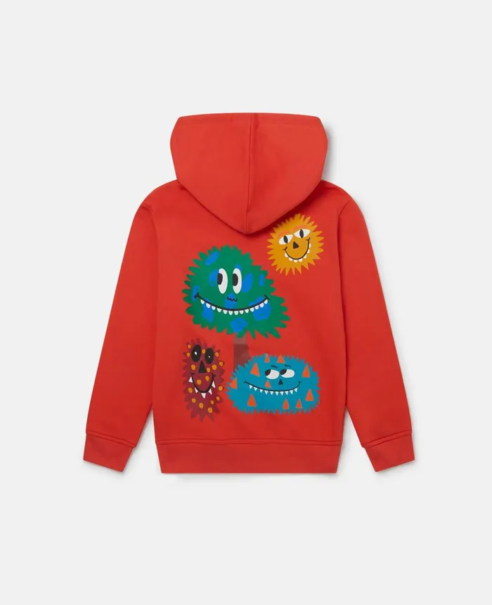 Stella McCartney Starburst Face Zip Hoodie Red Kids TShirts And Sweatshirt