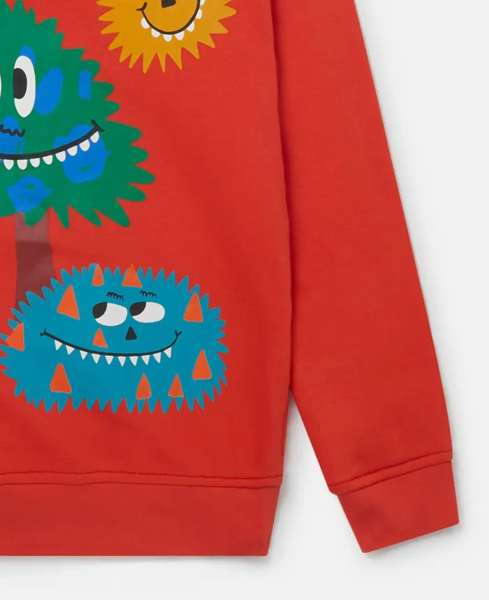 Stella McCartney Starburst Face Zip Hoodie Red Kids TShirts And Sweatshirt