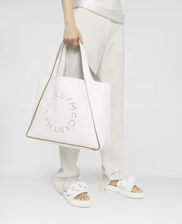 Stella McCartney Stella Logo Grainy Alter Mat Tote Bag White Women TopHandle Bags Stella McCartney Stella Logo Grainy Alter Mat Tote Bag White Women TopHandle Bags
