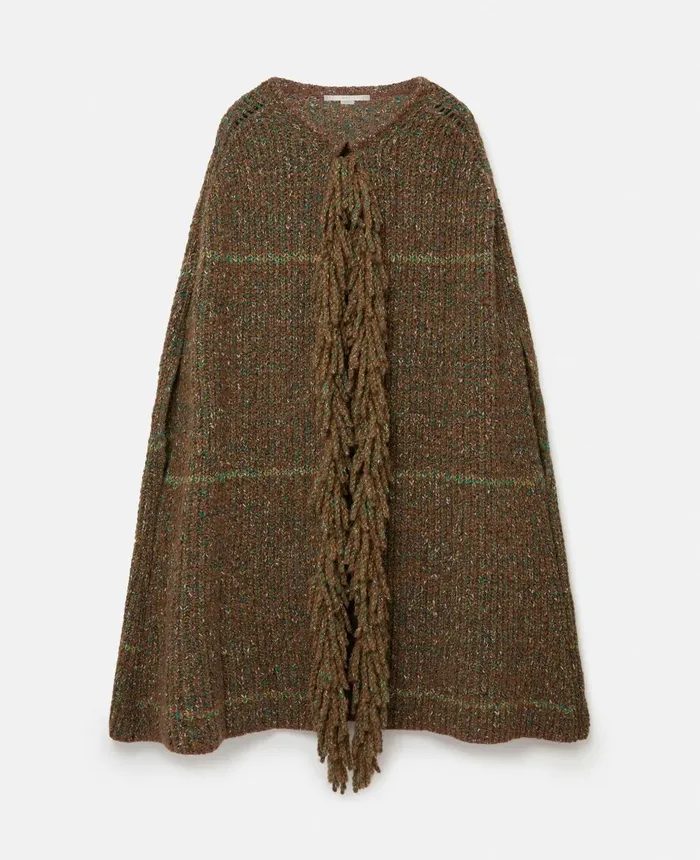 Stella McCartney Tweed Knit Cape Coat Brown Women Knitwear