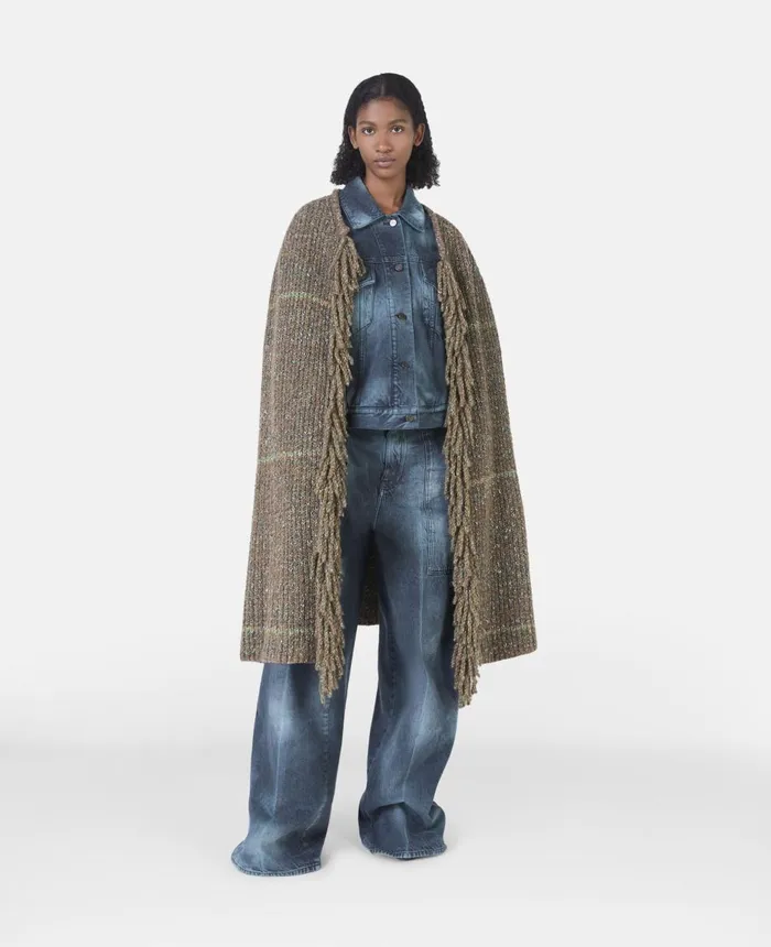 Stella McCartney Tweed Knit Cape Coat Brown Women Knitwear