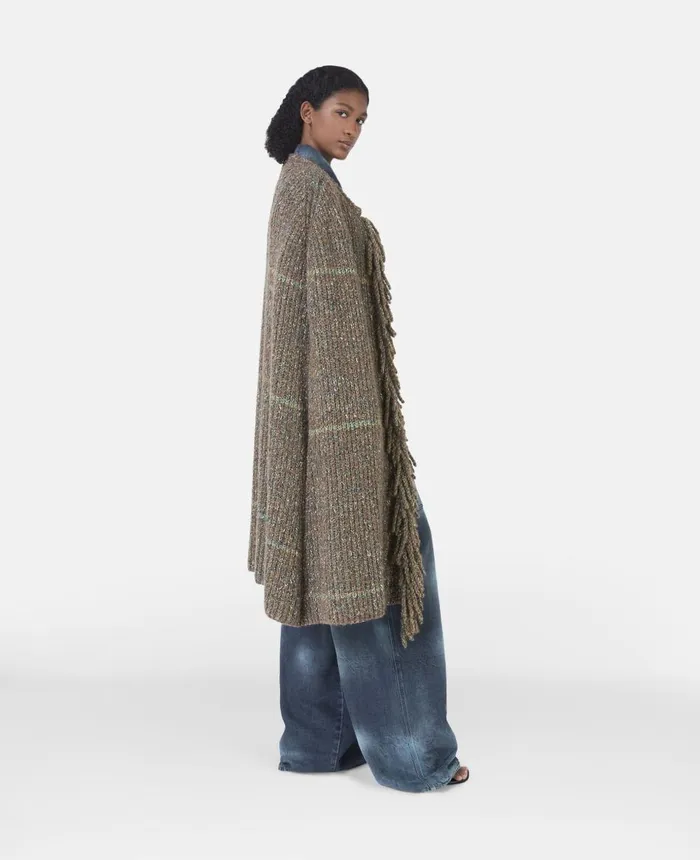 Stella McCartney Tweed Knit Cape Coat Brown Women Knitwear