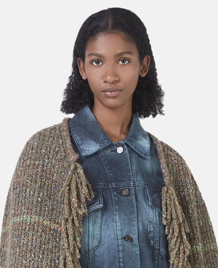 Stella McCartney Tweed Knit Cape Coat Brown Women Knitwear