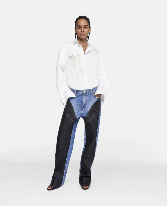 Stella McCartney Upset Kitty Crochet Patch Longline Shirt Pure White Women Shirts And Tops Stella McCartney Upset Kitty Crochet Patch Longline Shirt Pure White Women Shirts And Tops