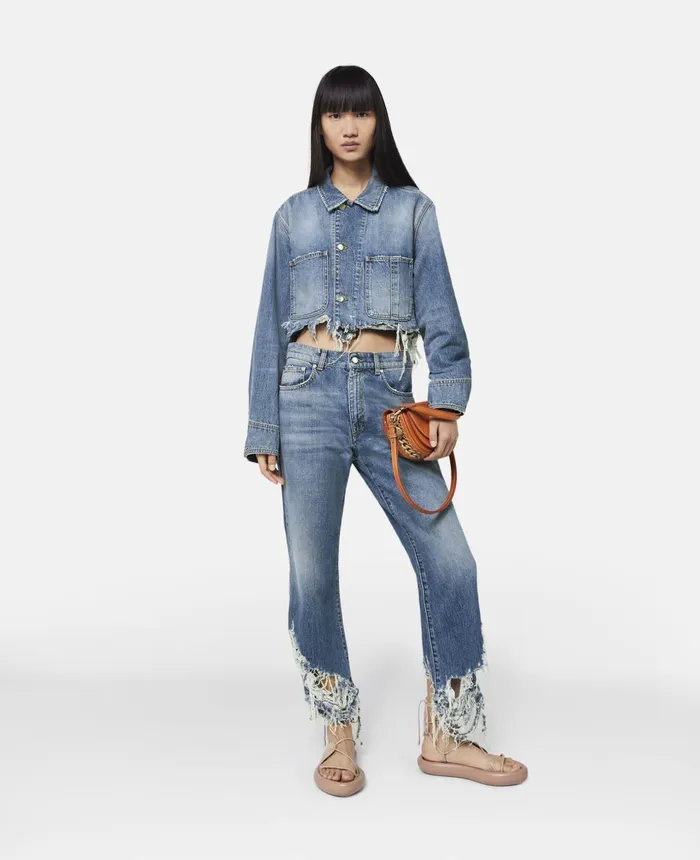 Stella McCartney Vintage Wash Distressed Cropped Denim Jacket Mid Blue Women Denim Stella McCartney Vintage Wash Distressed Cropped Denim Jacket Mid Blue Women Denim