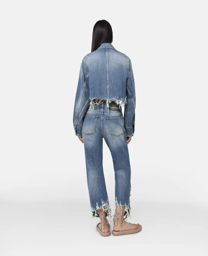 Stella McCartney Vintage Wash Distressed Cropped Denim Jacket Mid Blue Women Denim Stella McCartney Vintage Wash Distressed Cropped Denim Jacket Mid Blue Women Denim