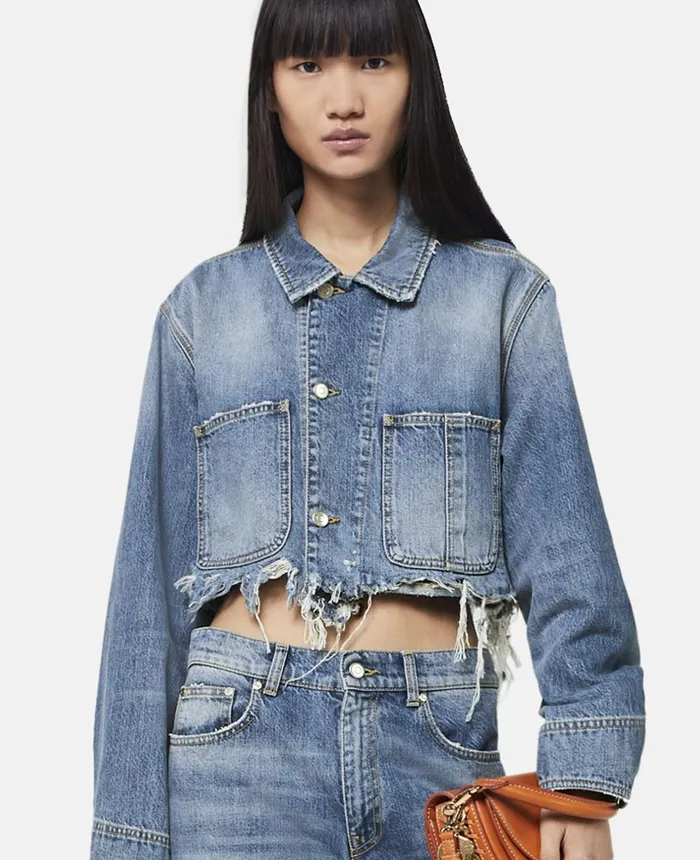 Stella McCartney Vintage Wash Distressed Cropped Denim Jacket Mid Blue Women Denim Stella McCartney Vintage Wash Distressed Cropped Denim Jacket Mid Blue Women Denim