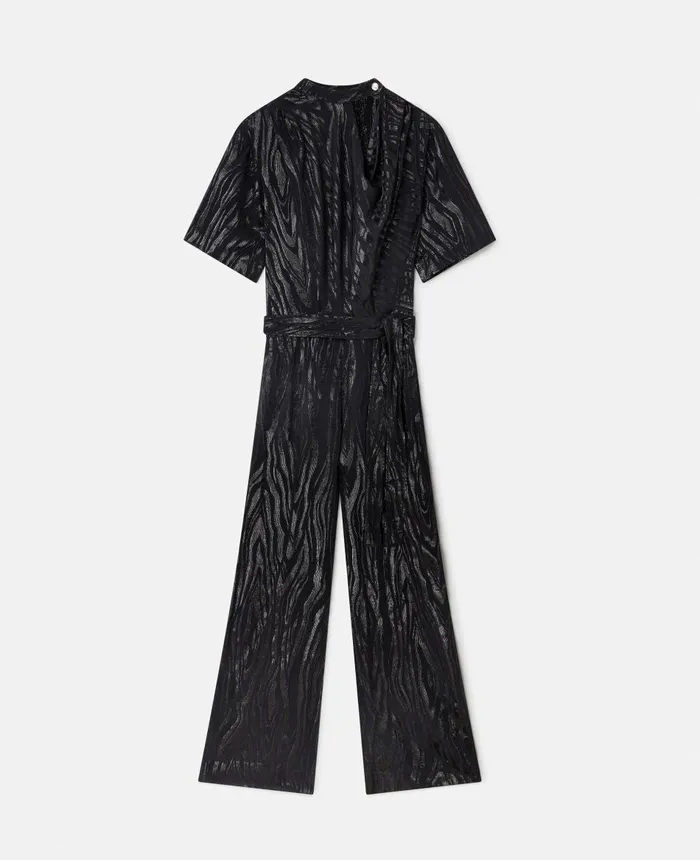 Stella McCartney Woodgrain Print Lurex Jumpsuit Black Women Jumpsuits