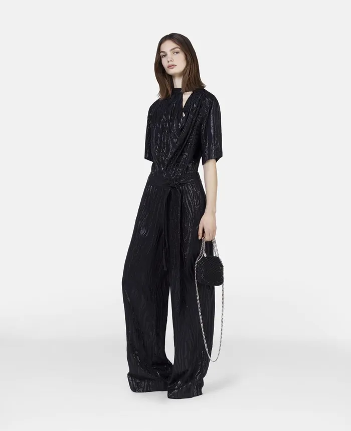 Stella McCartney Woodgrain Print Lurex Jumpsuit Black Women Jumpsuits