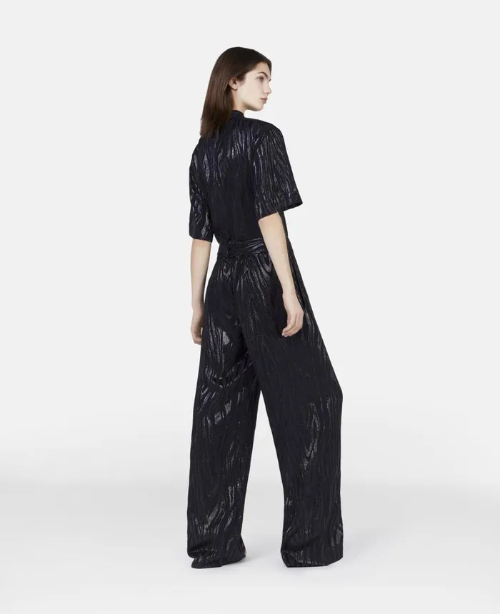 Stella McCartney Woodgrain Print Lurex Jumpsuit Black Women Jumpsuits