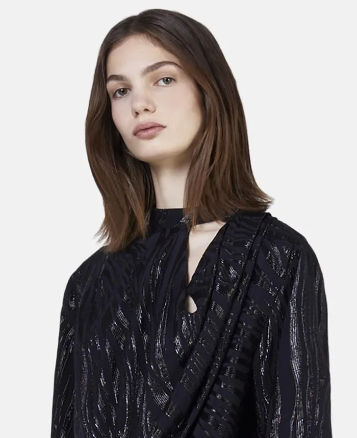 Stella McCartney Woodgrain Print Lurex Jumpsuit Black Women Jumpsuits