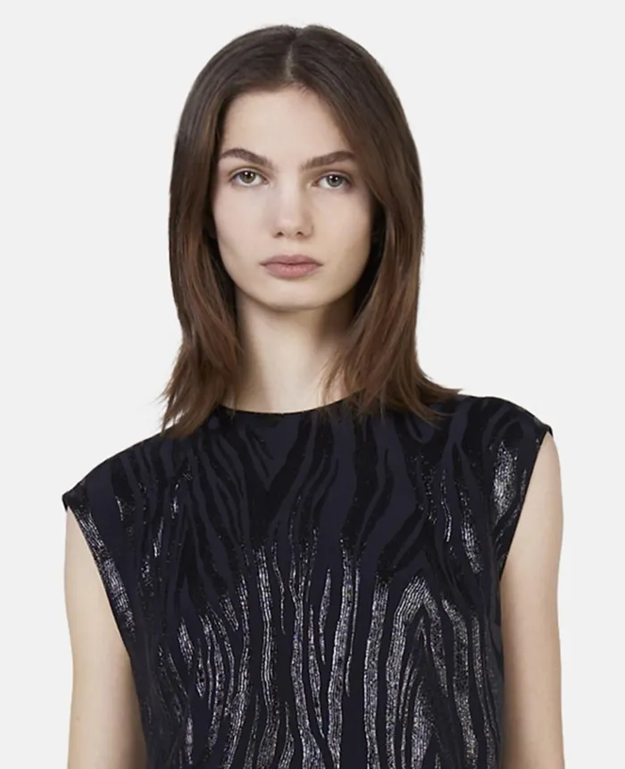 Stella McCartney Woodgrain Print Lurex Tank Top Black Women Sweatshirts And TShirts Stella McCartney Woodgrain Print Lurex Tank Top Black Women Sweatshirts And TShirts