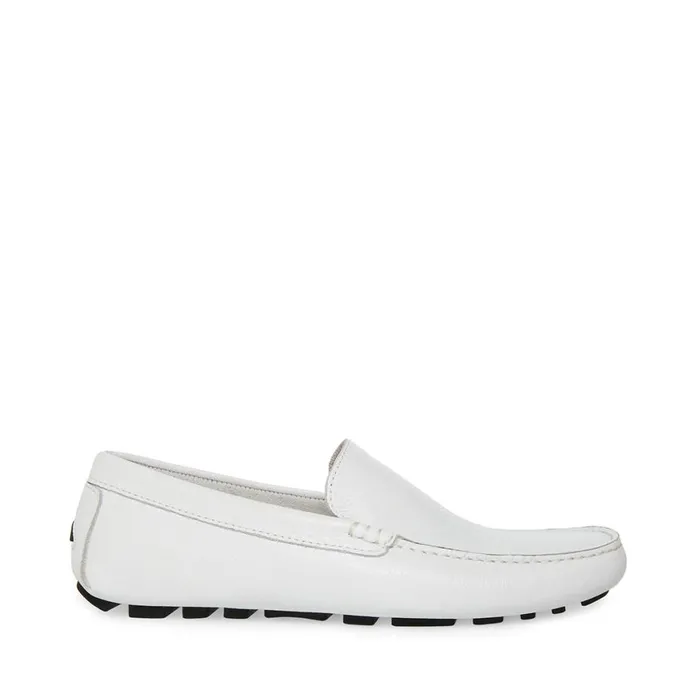 Steve Madden Bergamo White Leather Mens Loafers