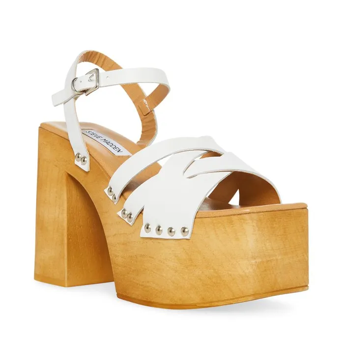 Steve Madden Caileen White Leather Womens Heels