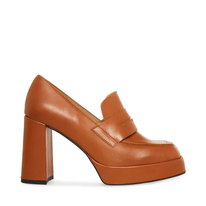 Steve Madden Etta Brown Leather Womens Heels