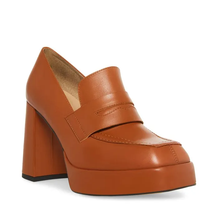 Steve Madden Etta Brown Leather Womens Heels