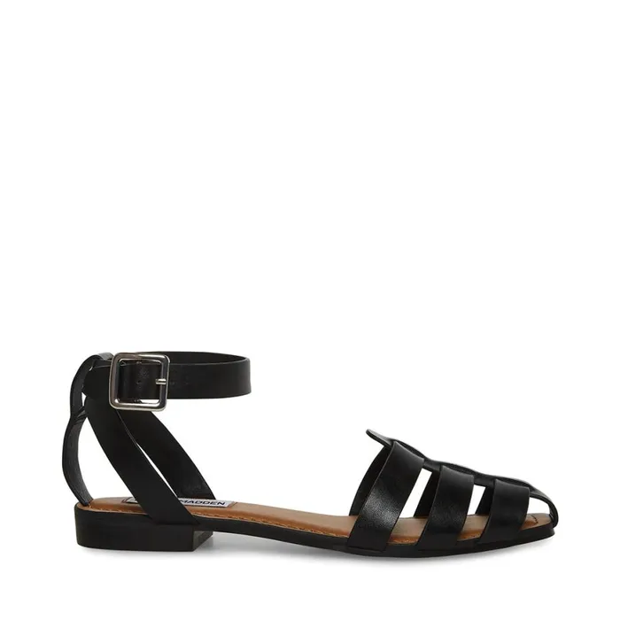 Steve Madden Media Black Leather Womens Sandals