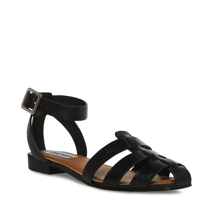 Steve Madden Media Black Leather Womens Sandals