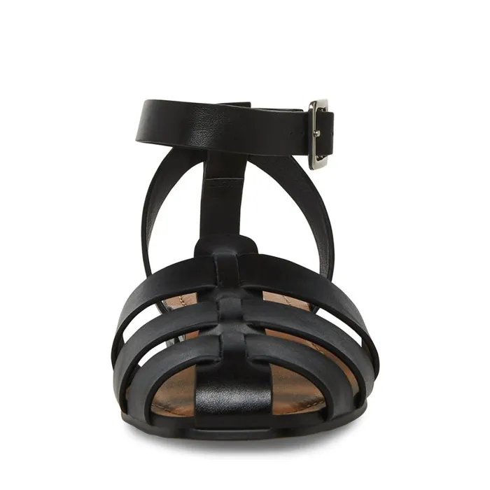 Steve Madden Media Black Leather Womens Sandals