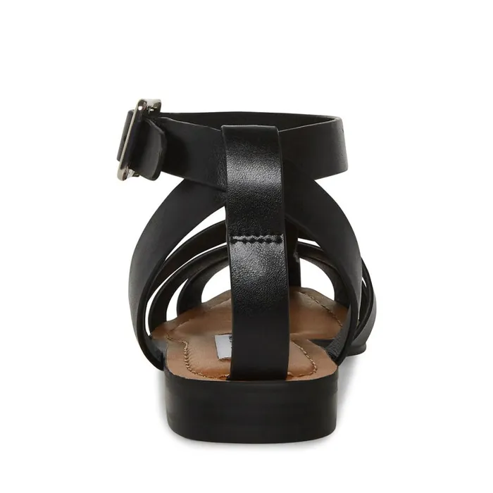 Steve Madden Media Black Leather Womens Sandals