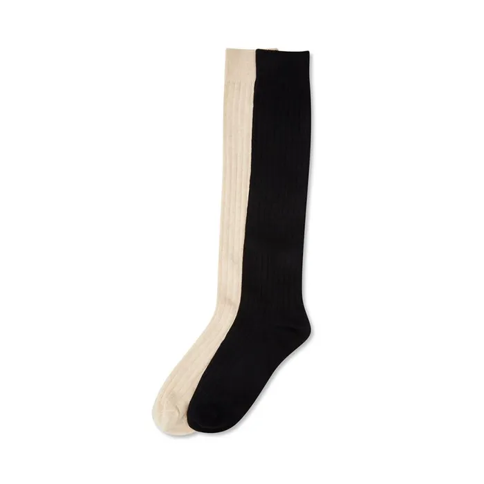 Steve Madden Ribbed Knee High Socks BlackTan Womens Socks and Tights