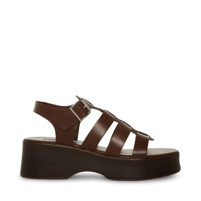 Steve Madden Sarai Brown Leather Womens Sandals