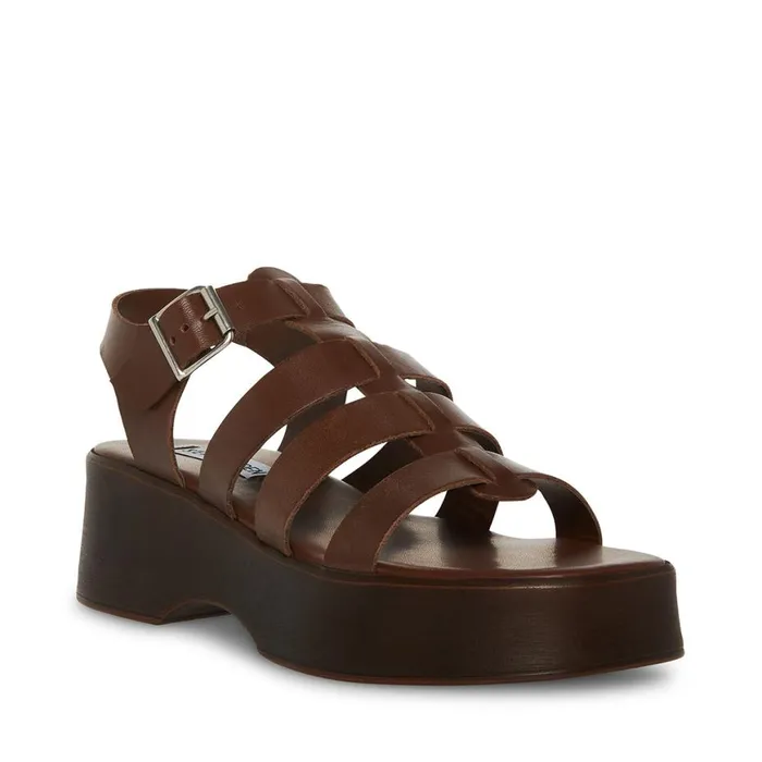 Steve Madden Sarai Brown Leather Womens Sandals